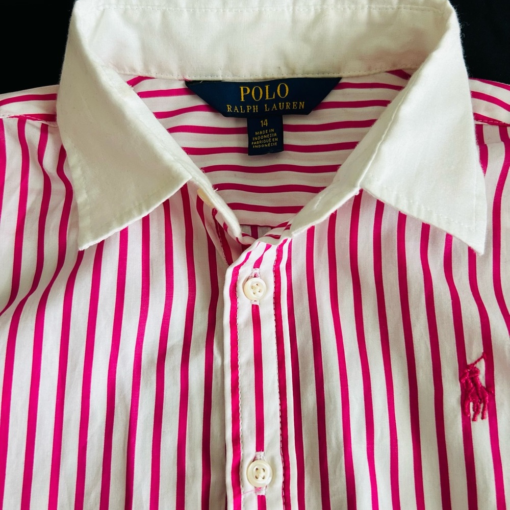 Girls Pink & White Striped Cotton Fun Shirtdress 🩷🤍 Sz 14 - Picture 4 of 4